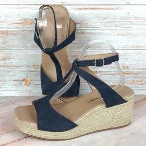 Lucky Brand Valki Platform Wedge Espadrille Sandal Navy Nubuck
